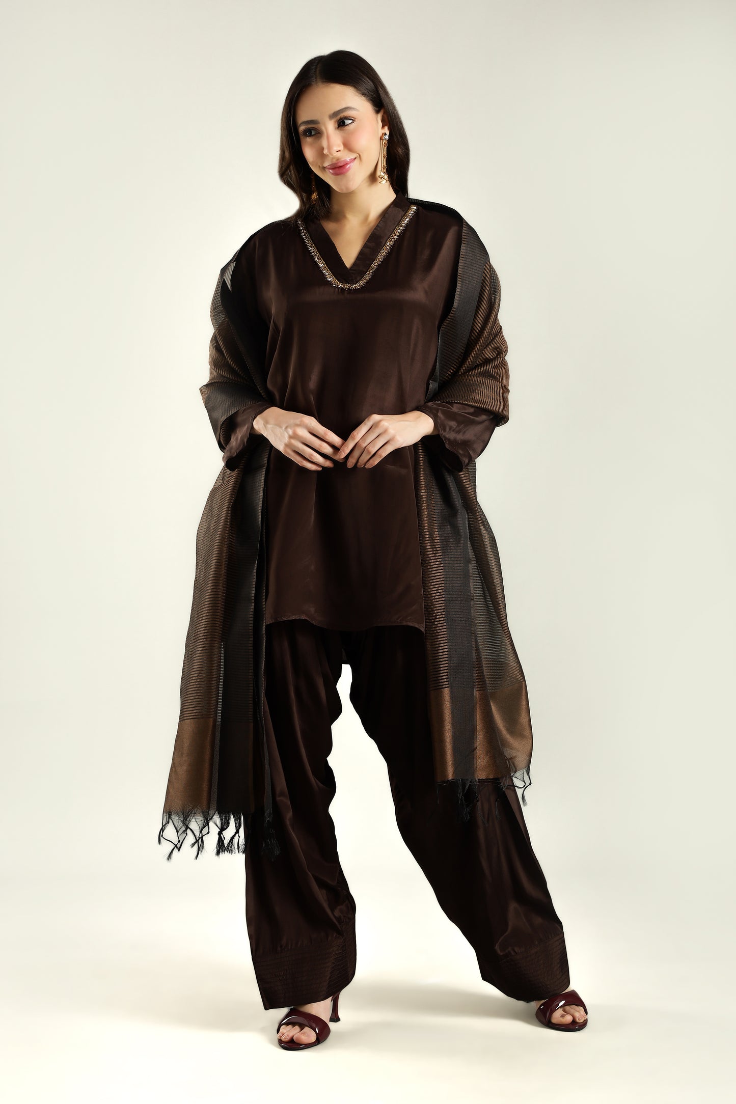 Mocha Farshi Kurta Set - Antaraa Studio