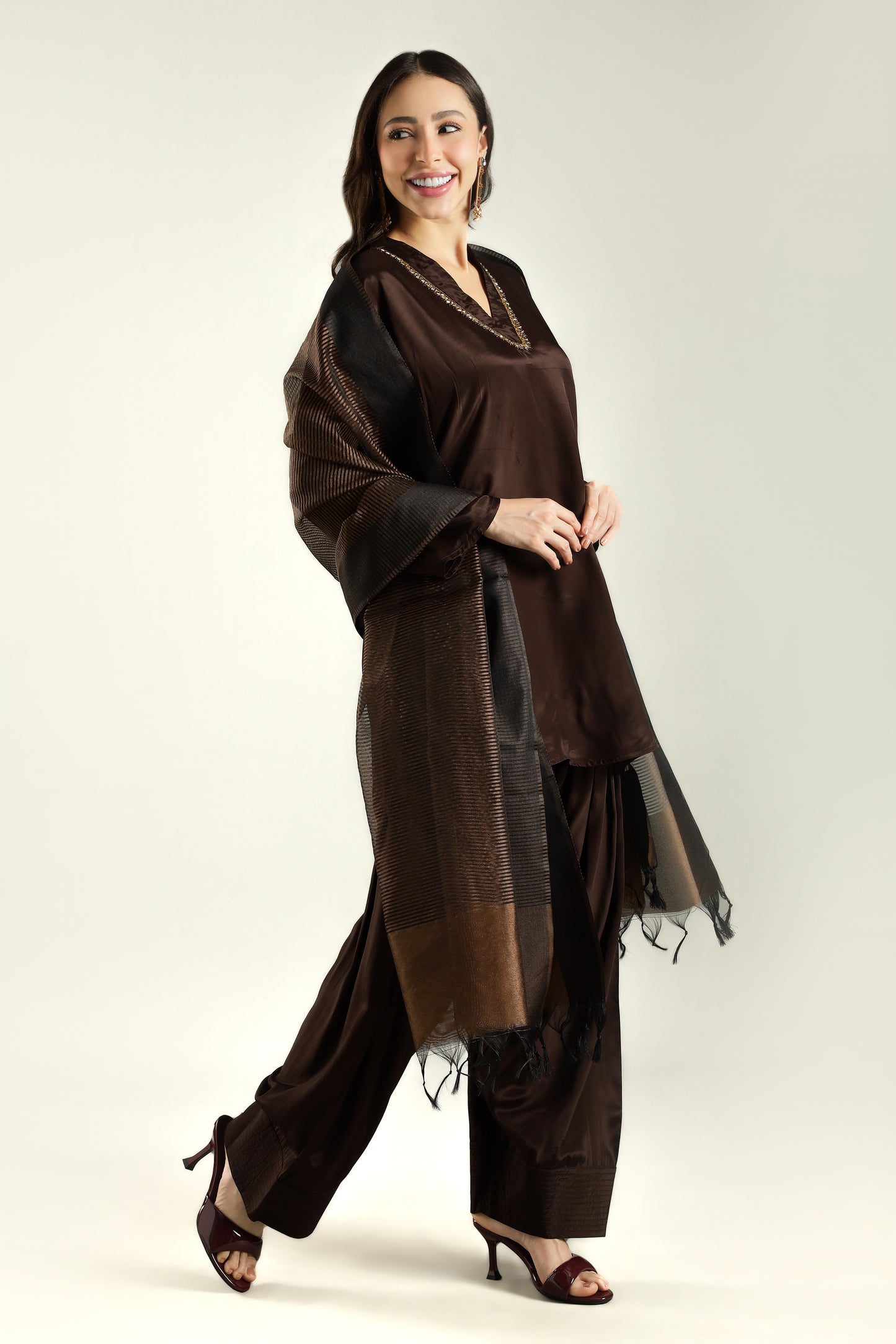 Mocha Farshi Kurta Set - Antaraa Studio