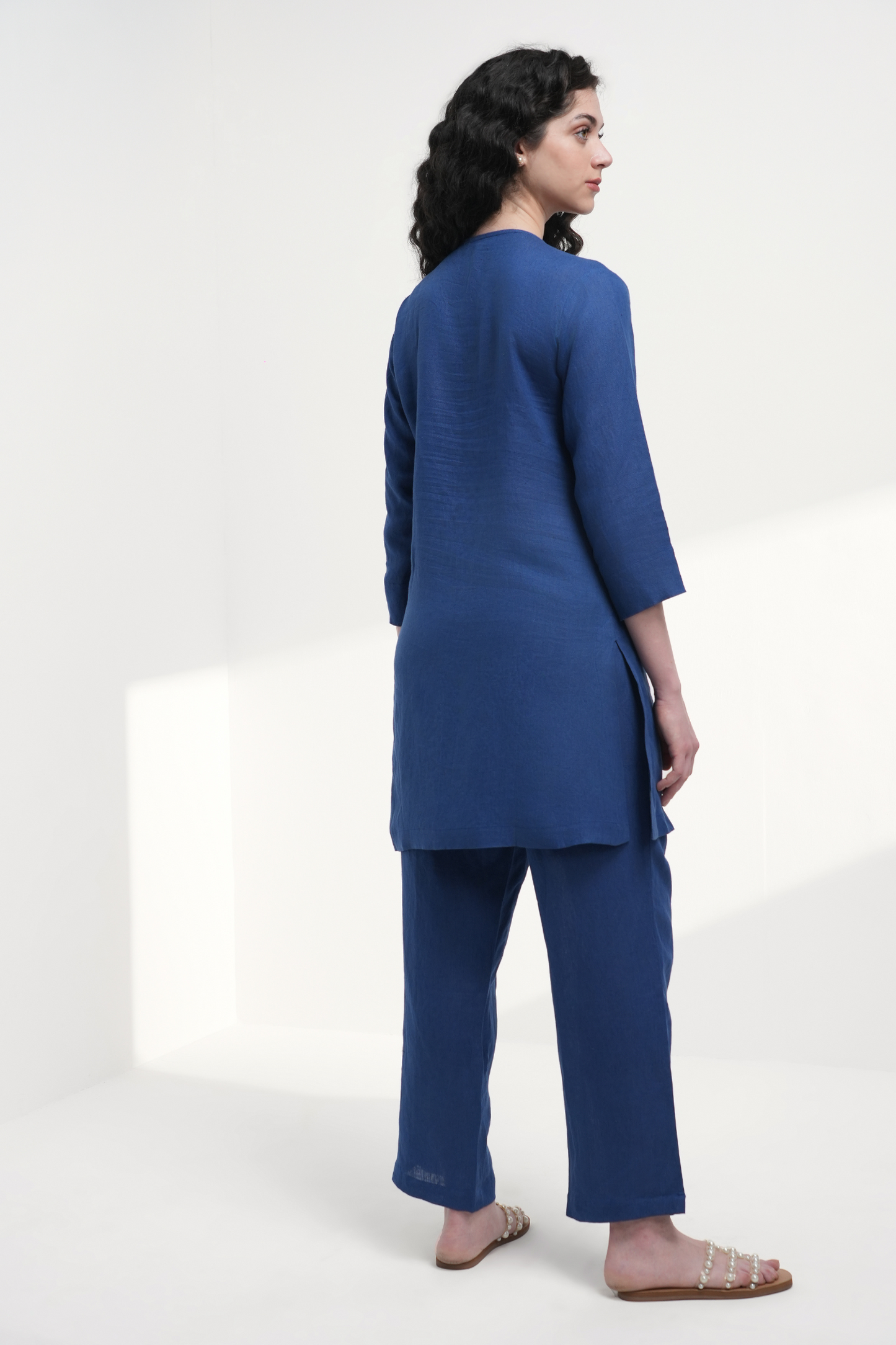 Indigo Lagoon Linen Co-ord Set - Antaraa Studio