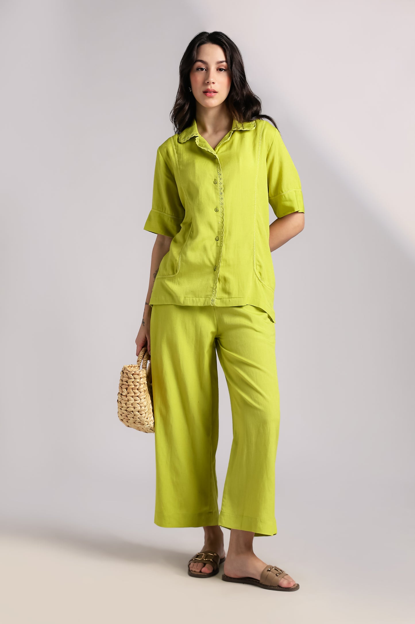 Lime Lace Co-ord Set - Antaraa Studio