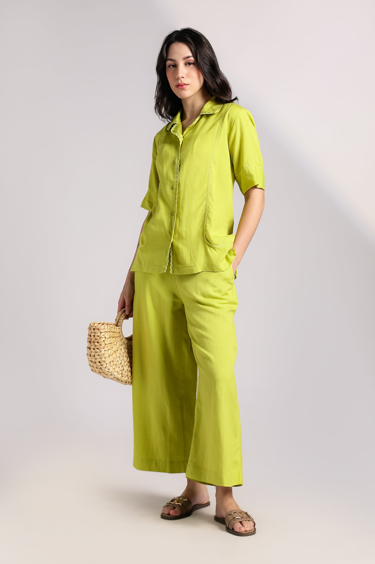 Lime Lace Co-ord Set - Antaraa Studio