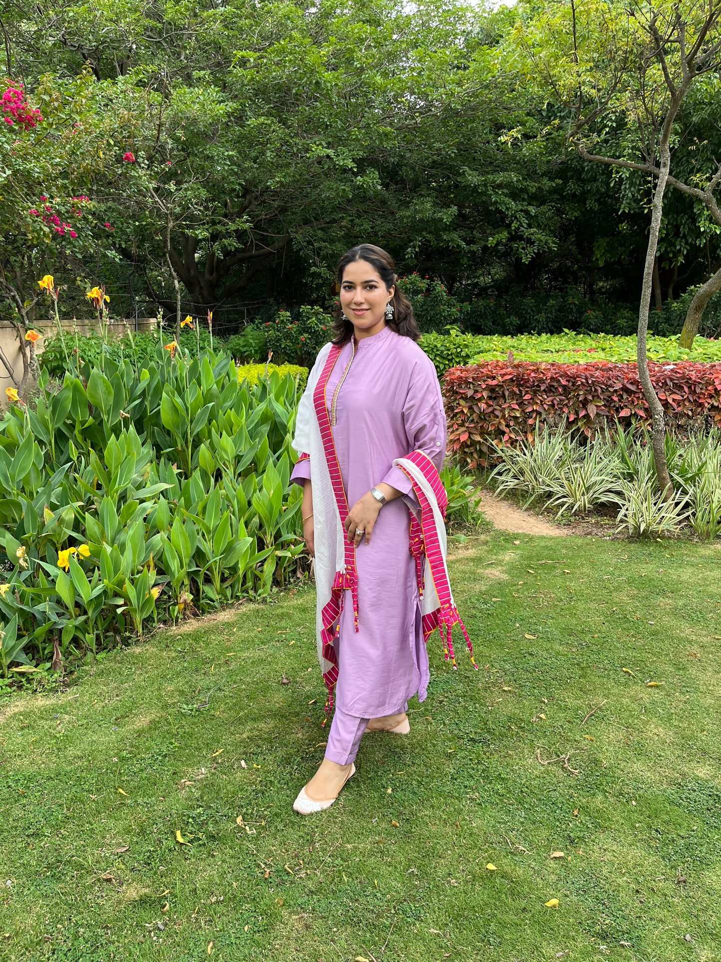 Sukoon Relaxed Chanderi Kurta Set - Lilac - Antaraa Studio