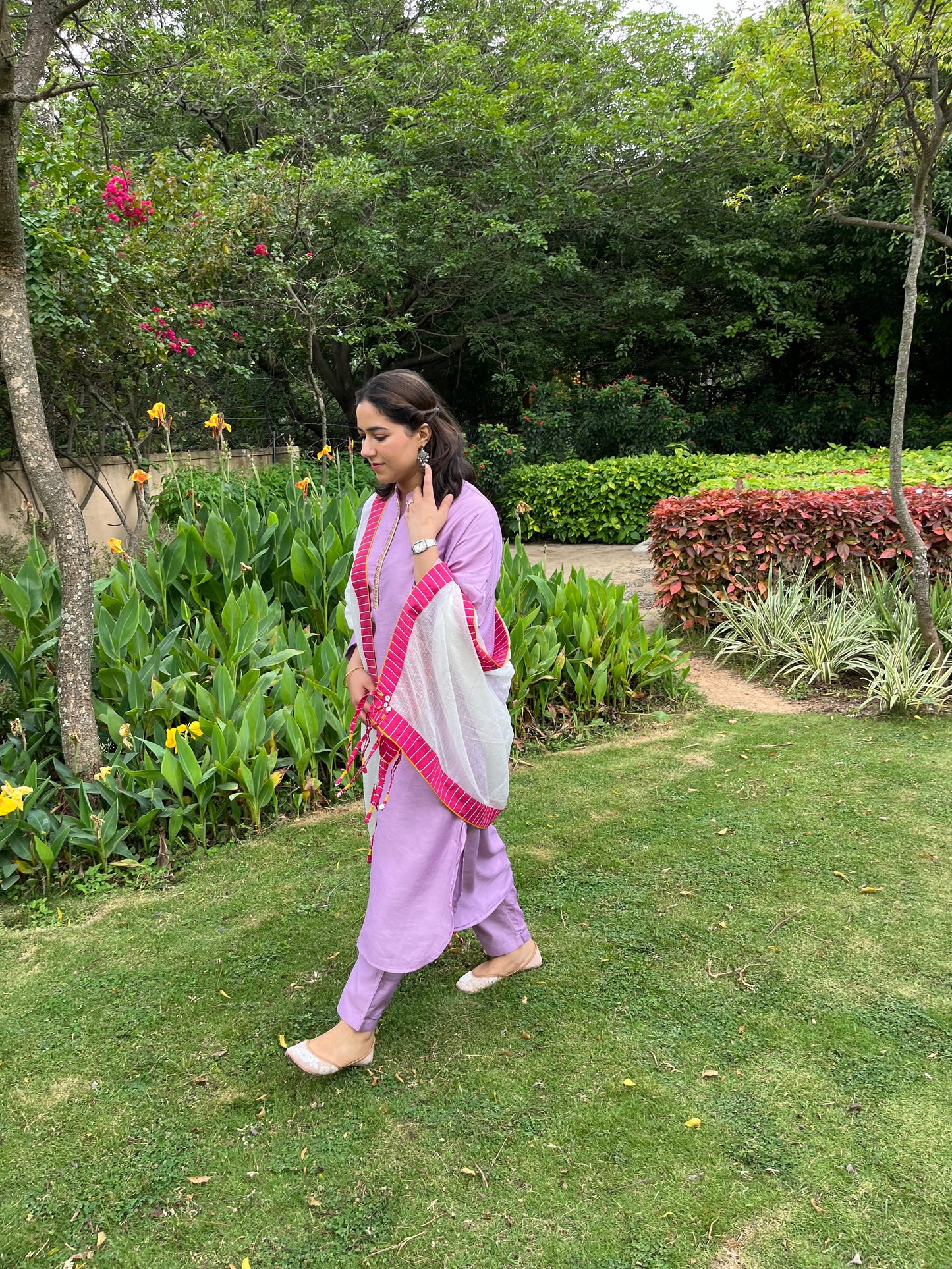 Sukoon Relaxed Chanderi Kurta Set - Lilac - Antaraa Studio