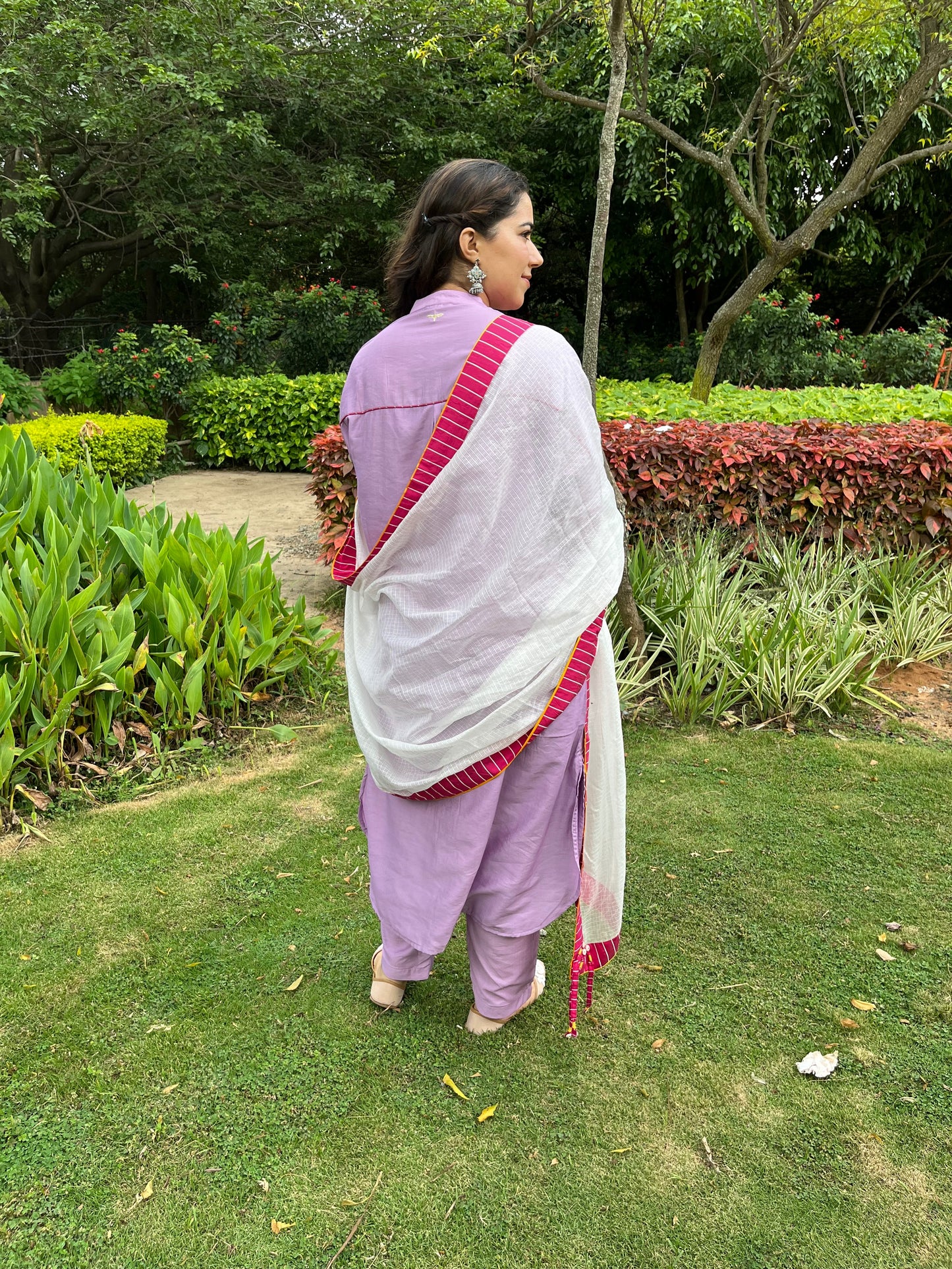 Sukoon Relaxed Chanderi Kurta Set - Lilac - Antaraa Studio