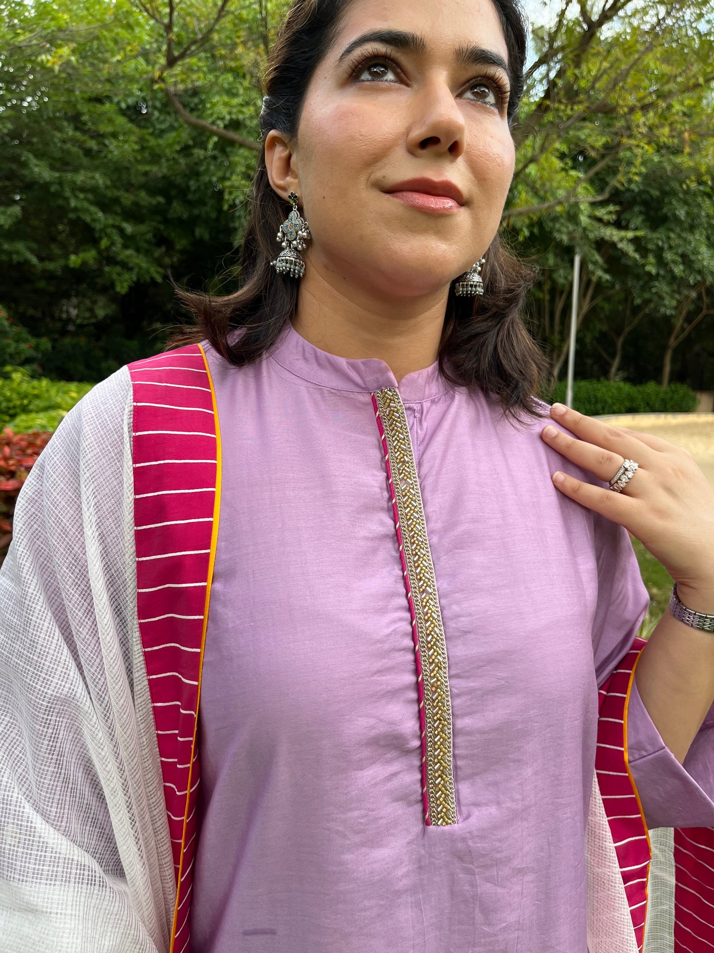 Sukoon Relaxed Chanderi Kurta Set - Lilac - Antaraa Studio