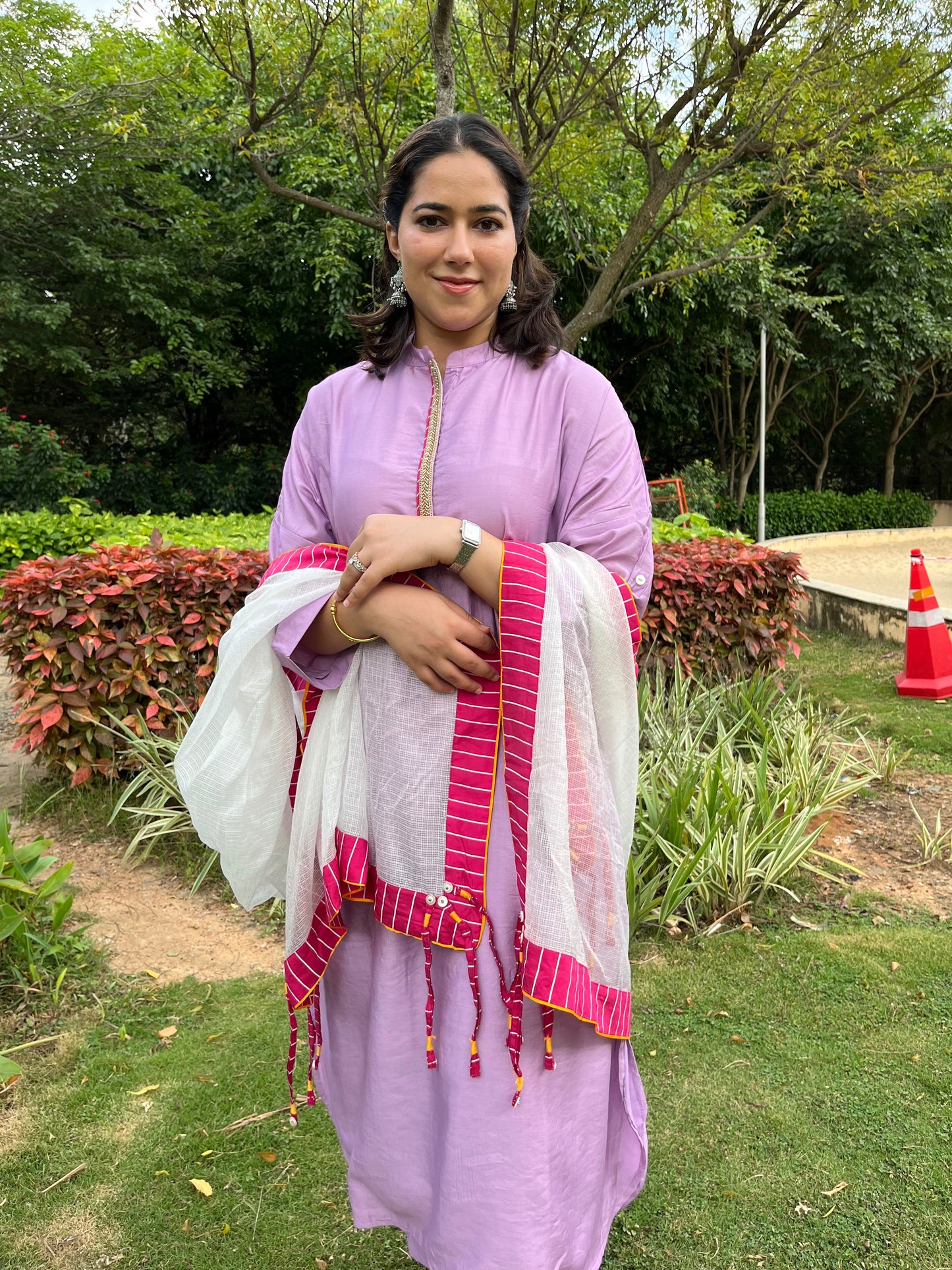 Sukoon Relaxed Chanderi Kurta Set - Lilac - Antaraa Studio