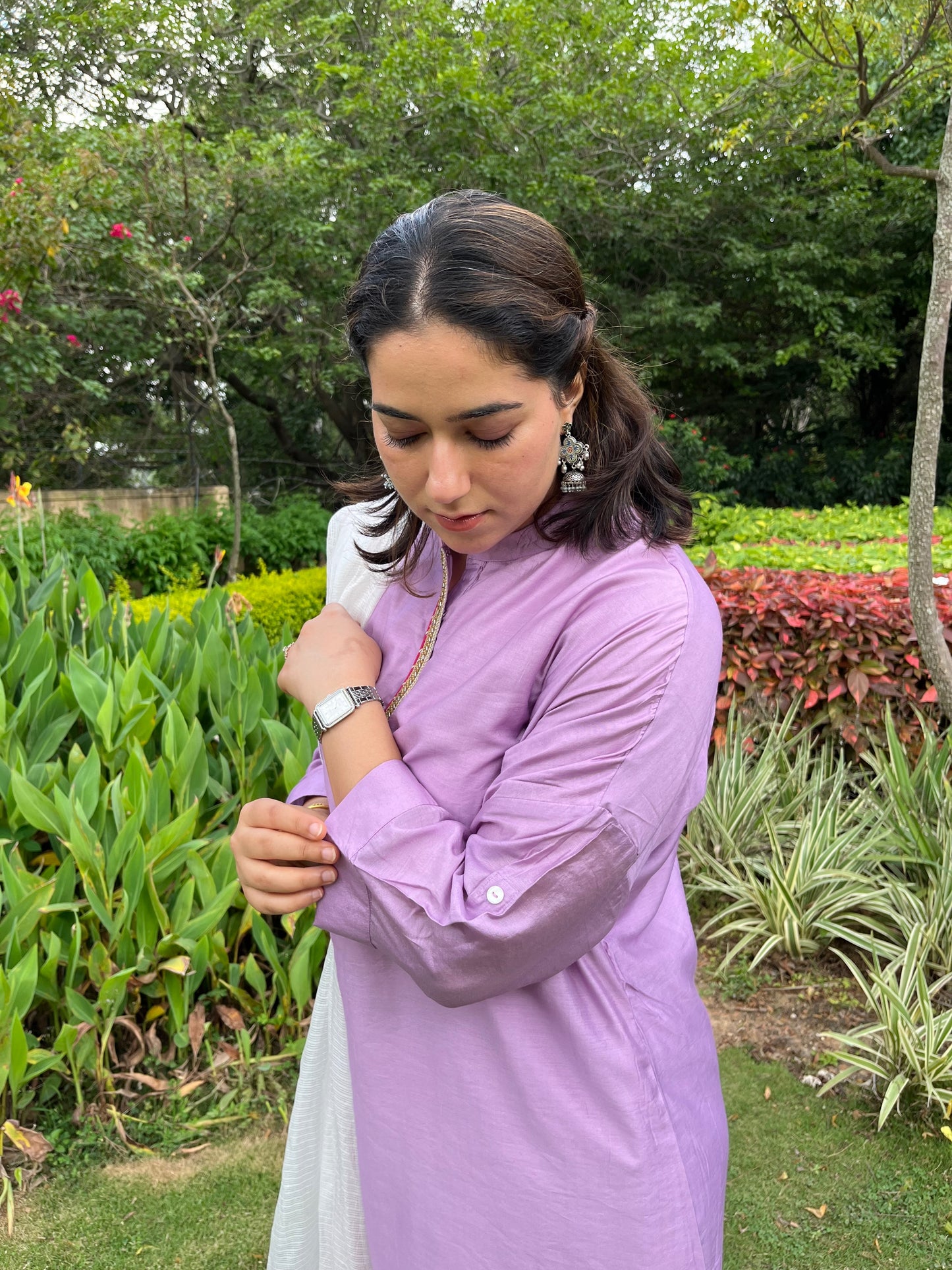 Sukoon Relaxed Chanderi Kurta Set - Lilac - Antaraa Studio
