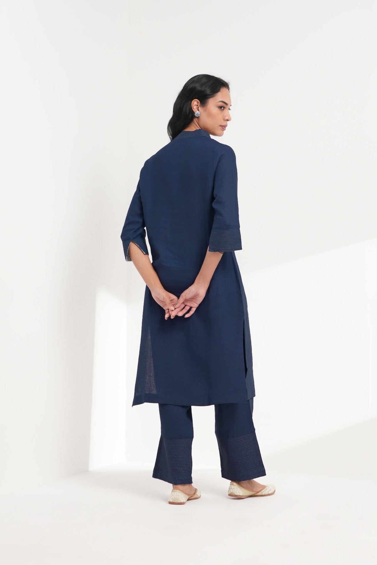 Indigo Lagoon Linen Kurta Set - Antaraa Studio