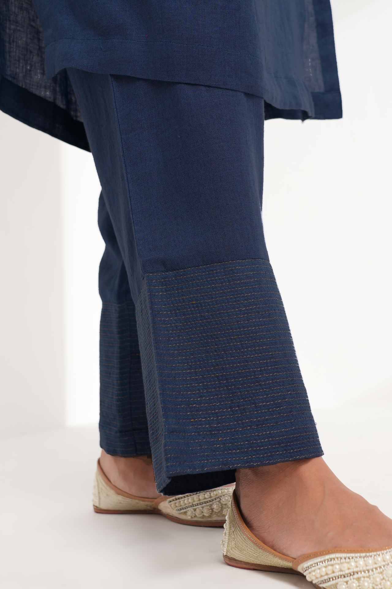 Indigo Lagoon Linen Kurta Set - Antaraa Studio