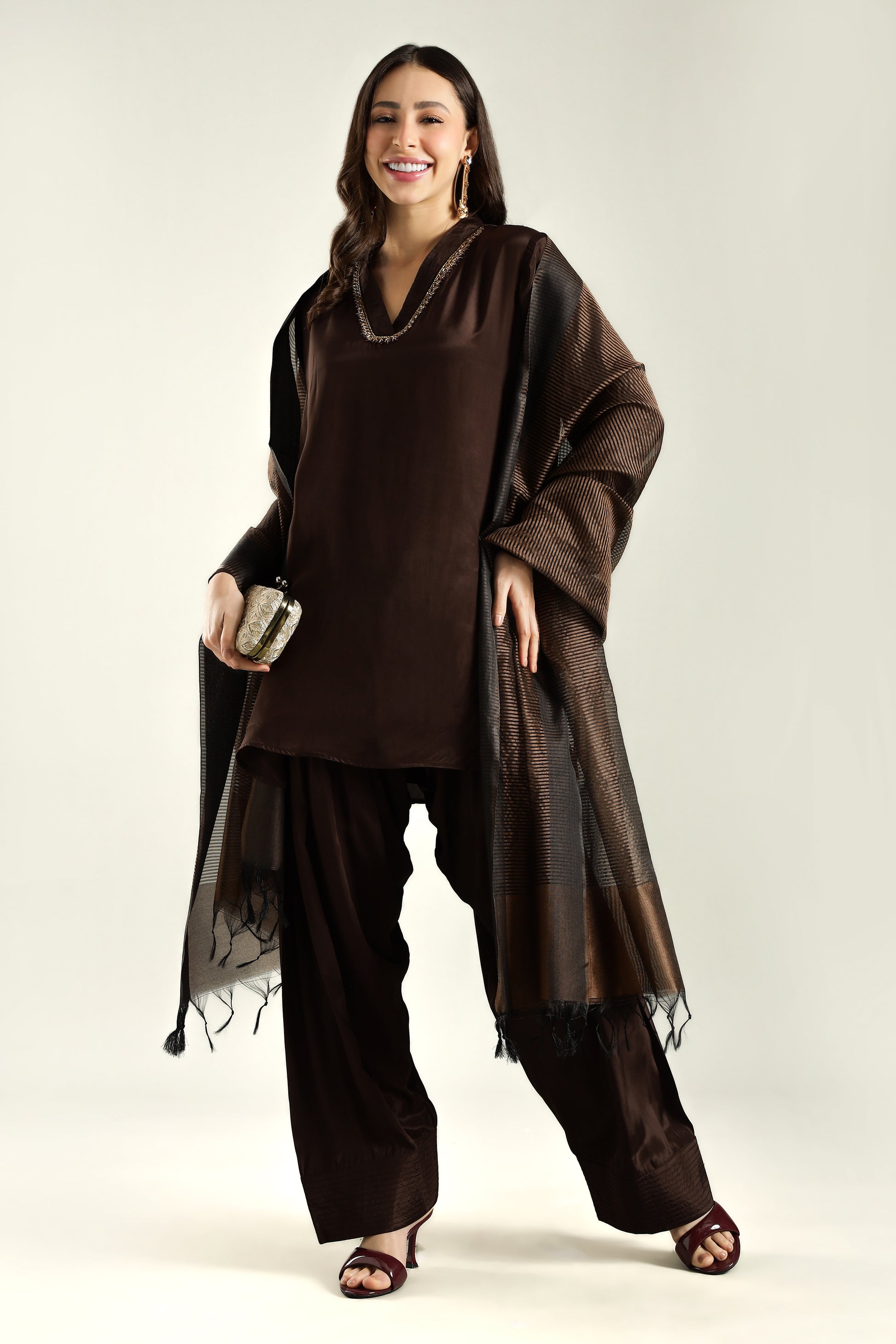 Mocha Farshi Kurta Set - Antaraa Studio