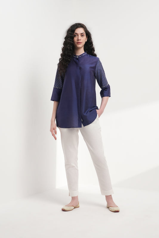 Midnight Stars Chanderi Shirt - Antaraa Studio