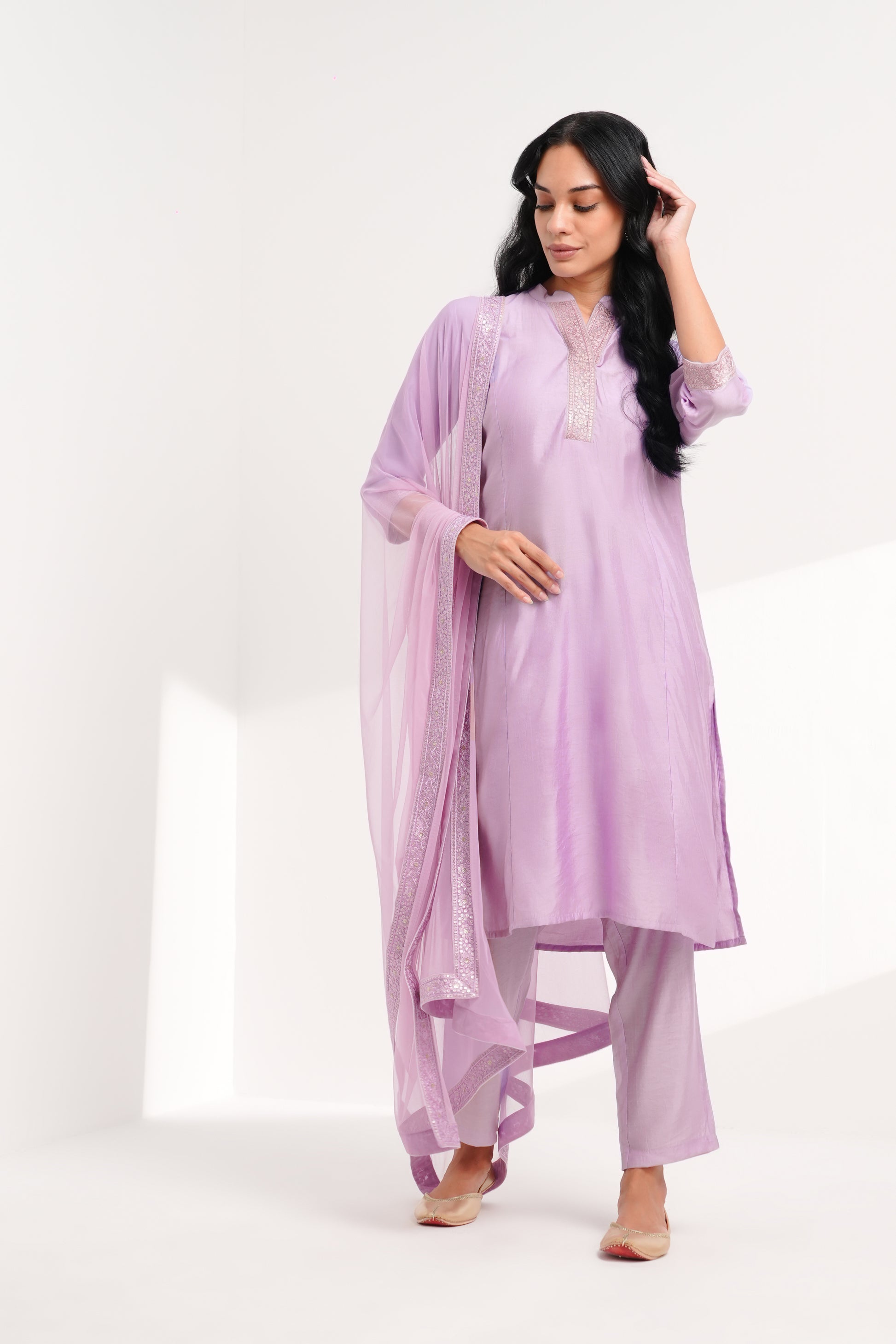 Suhani Lilac Chanderi Kurta Set - Antaraa Studio