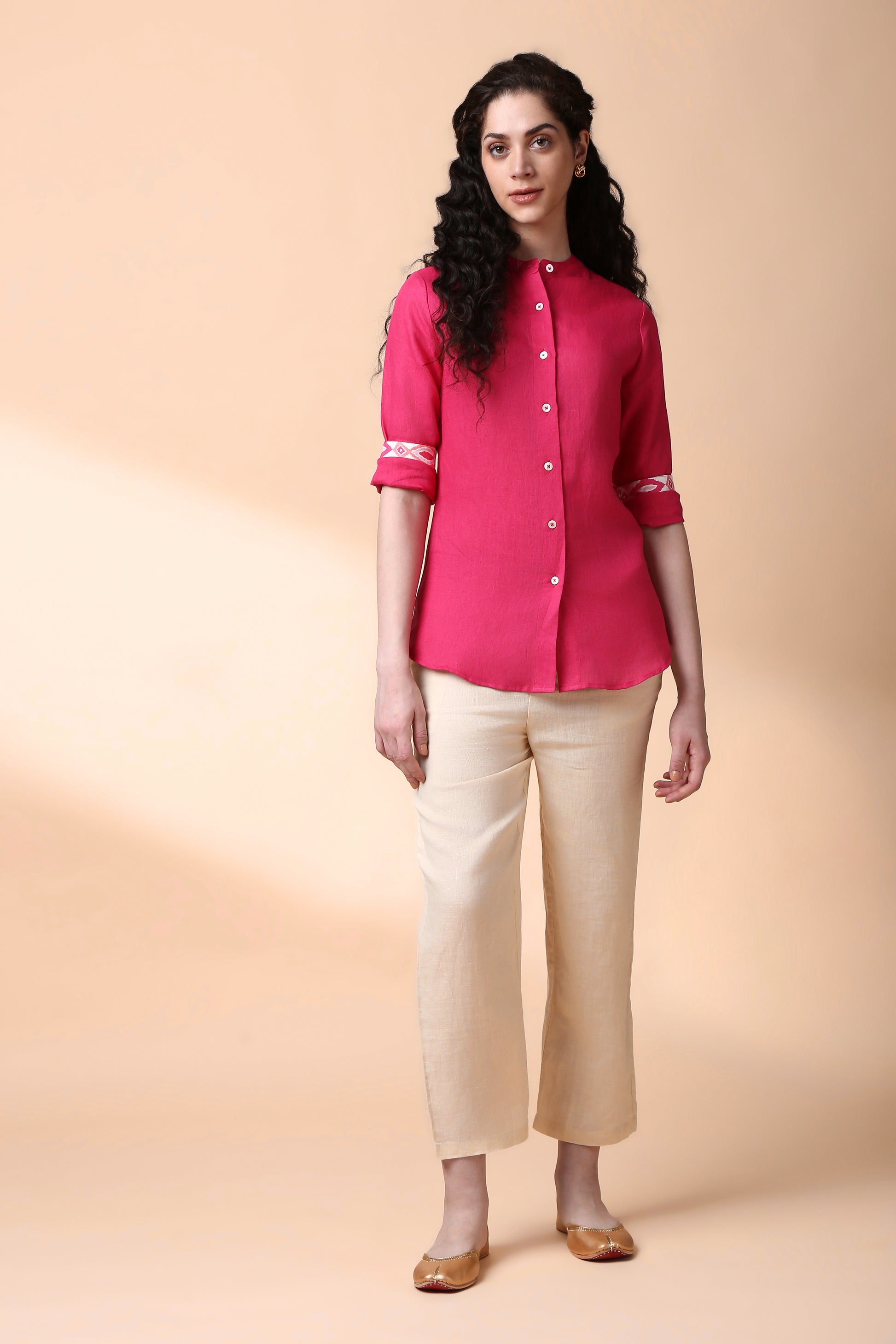 Pink Flamingo Linen Shirt - Antaraa Studio