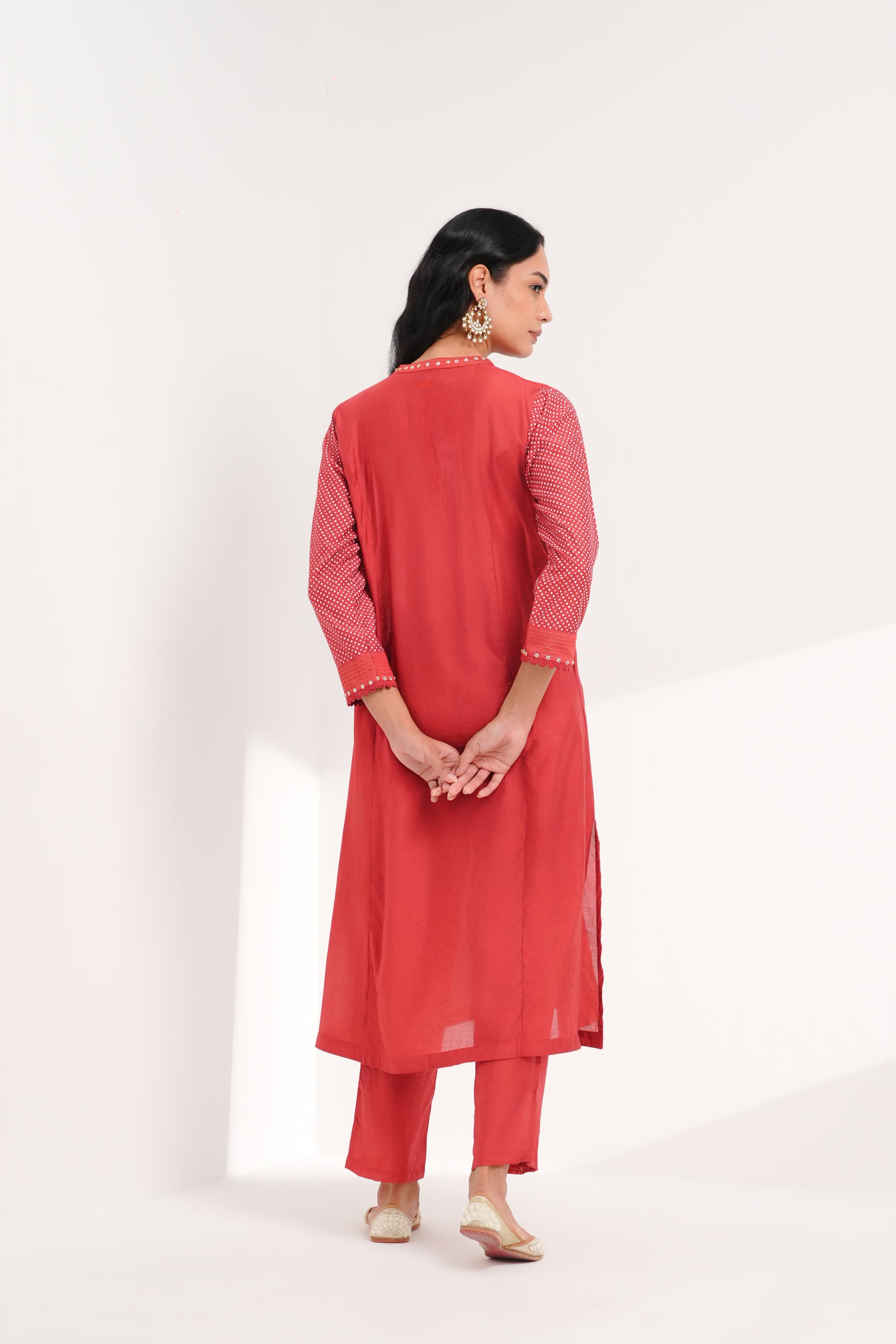 Coral Rouge Chanderi Kurta Set - Antaraa Studio