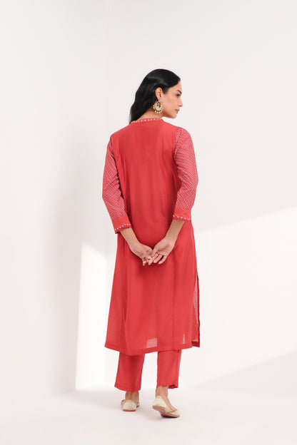Coral Rouge Chanderi Kurta Set - Antaraa Studio