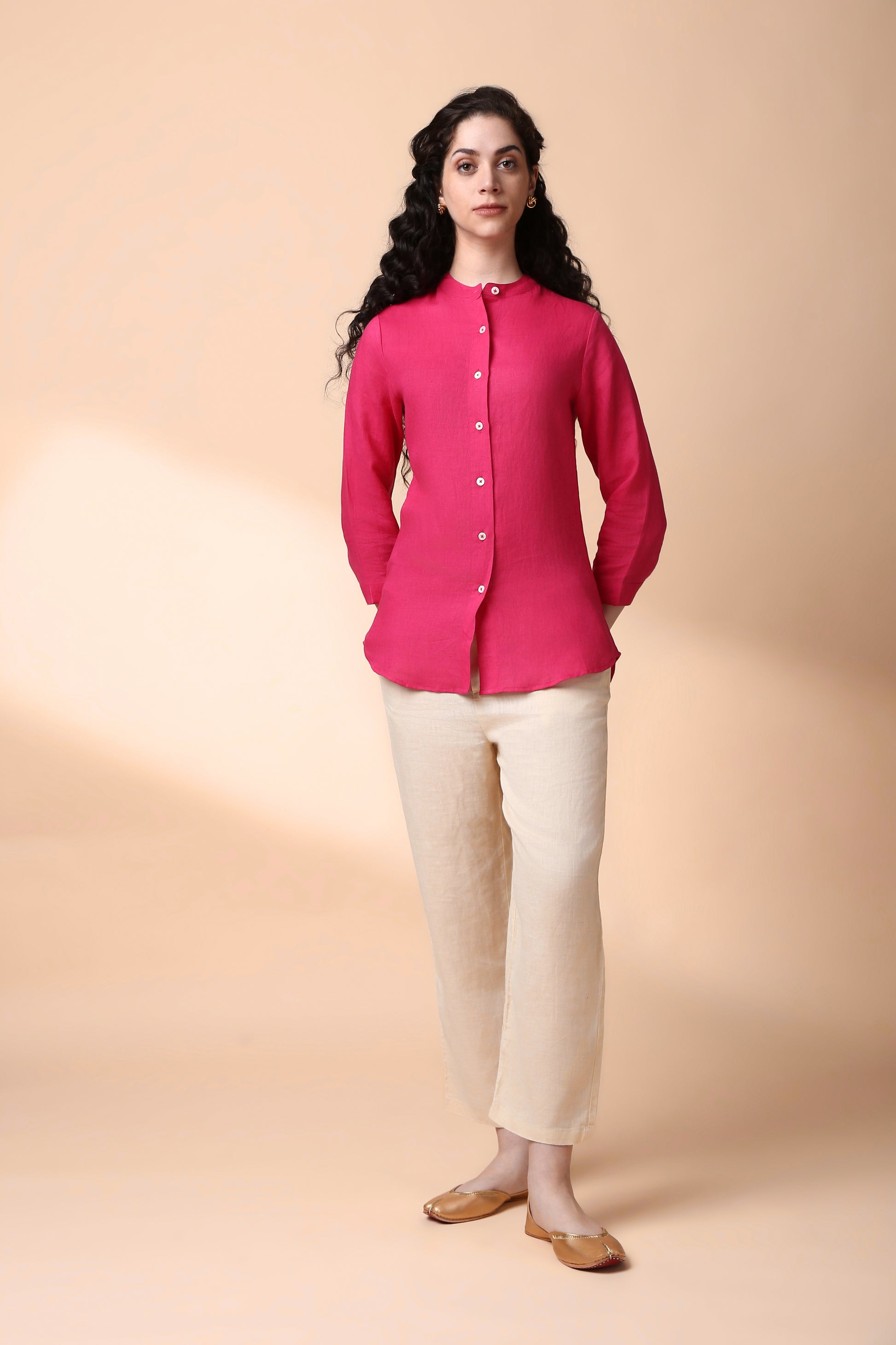 Pink Flamingo Linen Shirt - Antaraa Studio