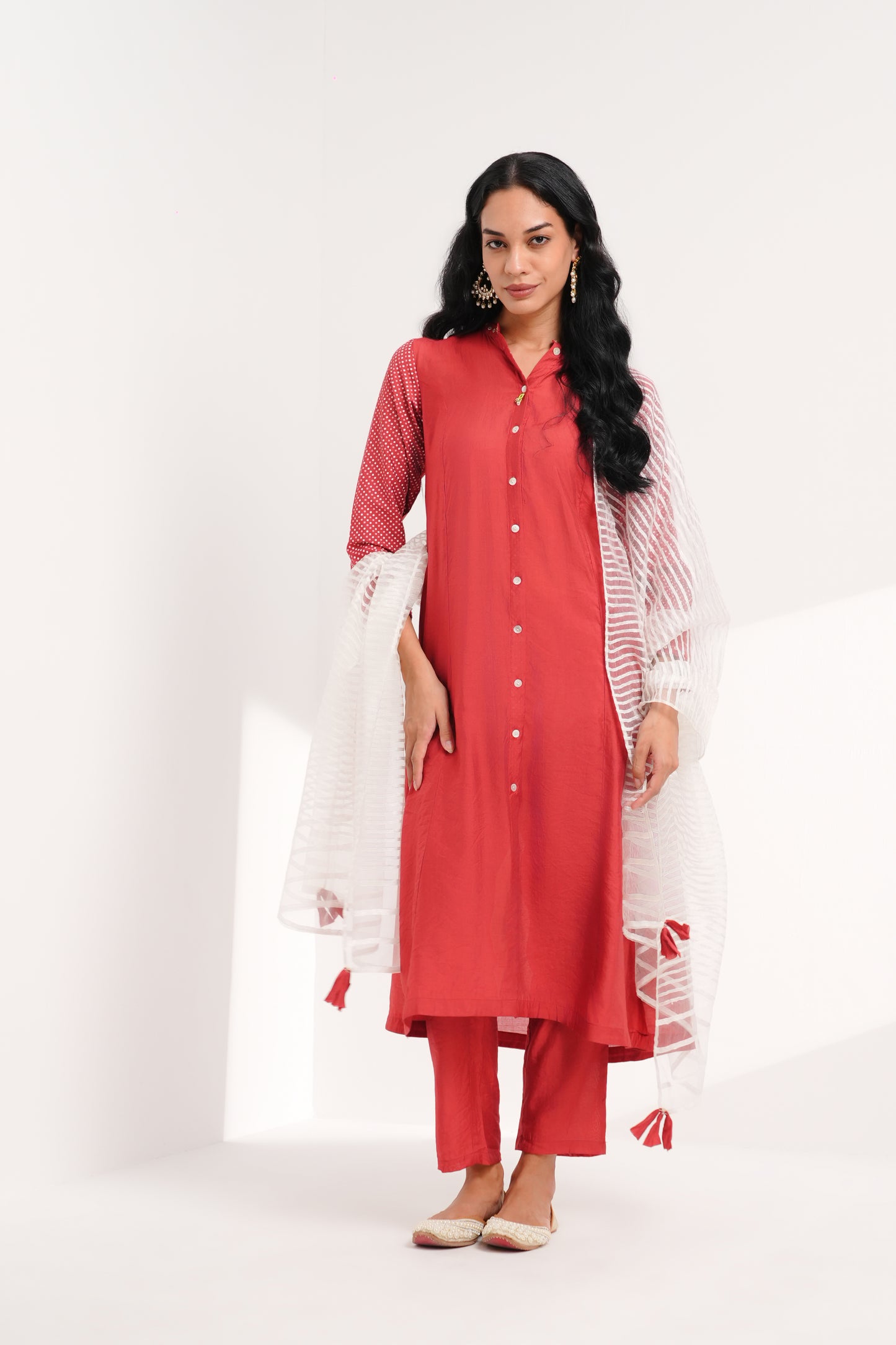 Coral Rouge Chanderi Kurta Set - Antaraa Studio