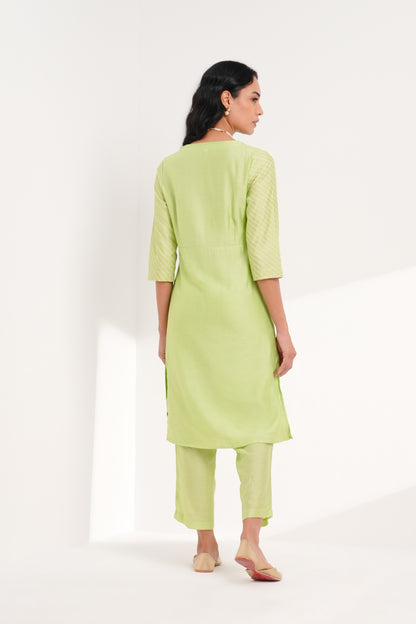 Sage Rani Chanderi Kurta Set - Antaraa Studio