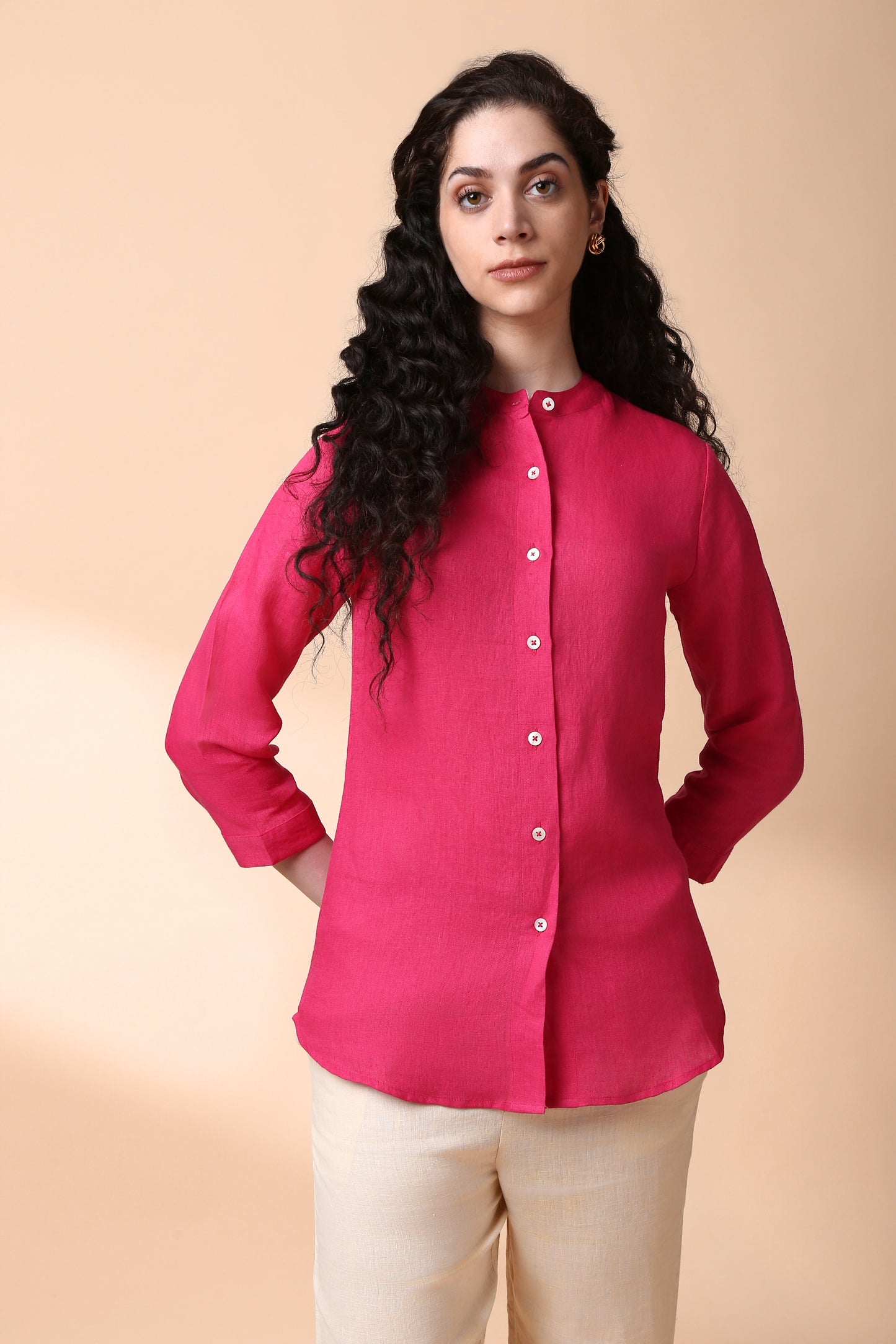 Pink Flamingo Linen Shirt - Antaraa Studio