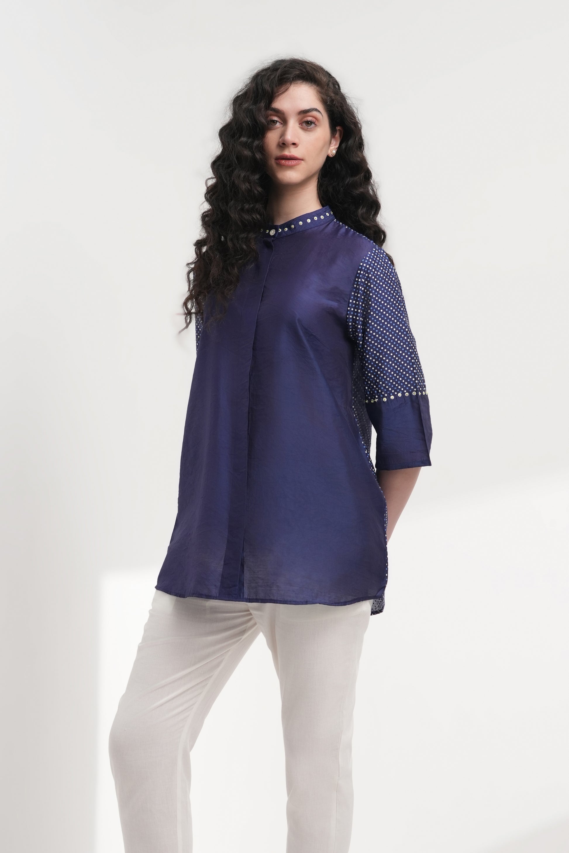 Midnight Stars Chanderi Shirt - Antaraa Studio