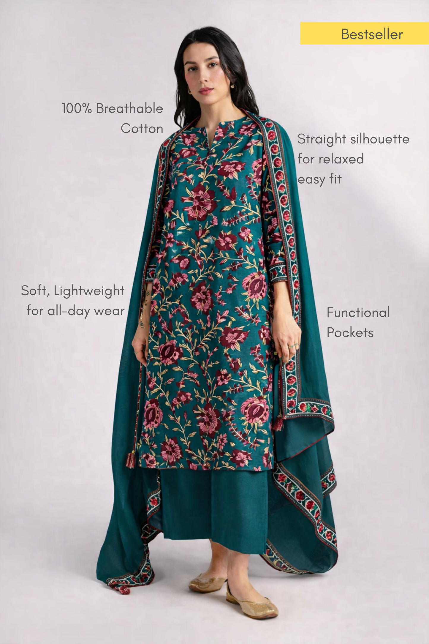 Anar Bagh Kurta Set - Teal - Antaraa Studio