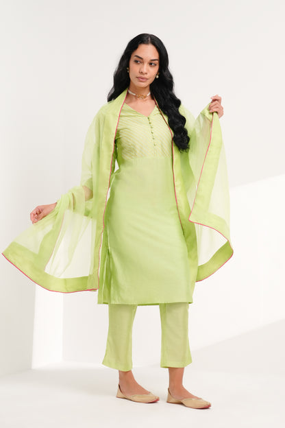 Sage Rani Chanderi Kurta Set - Antaraa Studio