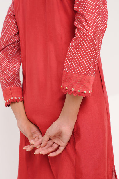 Coral Rouge Chanderi Kurta Set - Antaraa Studio