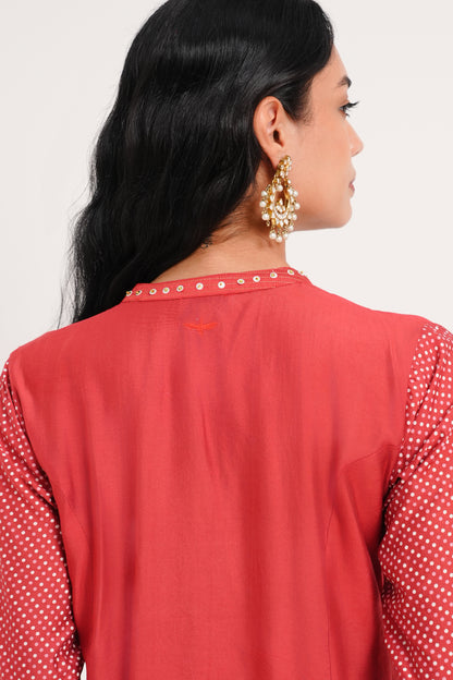 Coral Rouge Chanderi Kurta Set - Antaraa Studio