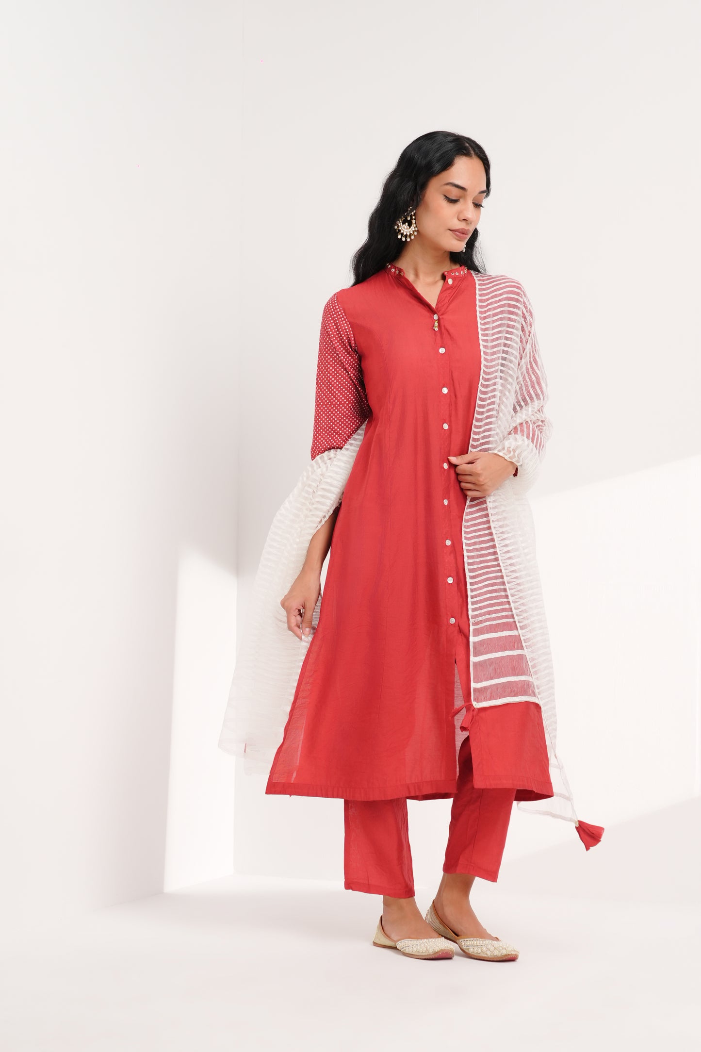 Coral Rouge Chanderi Kurta Set - Antaraa Studio