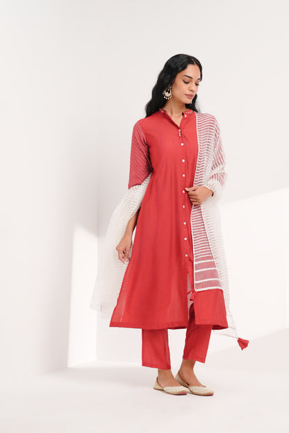 Coral Rouge Chanderi Kurta Set - Antaraa Studio