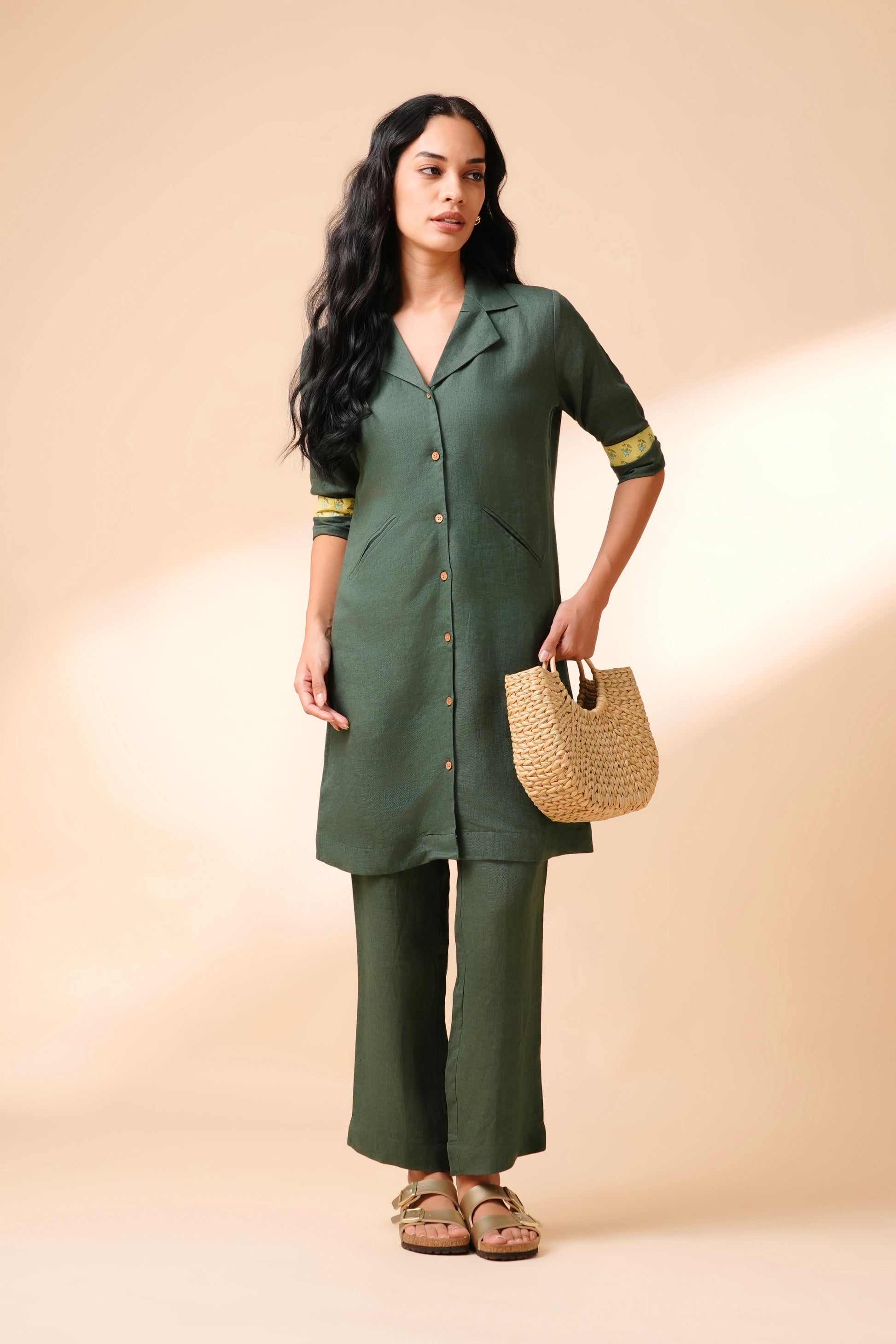 Emerald Linen Co-ord Set - Antaraa Studio