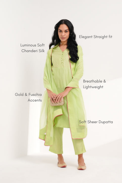 Sage Rani Chanderi Kurta Set - Antaraa Studio