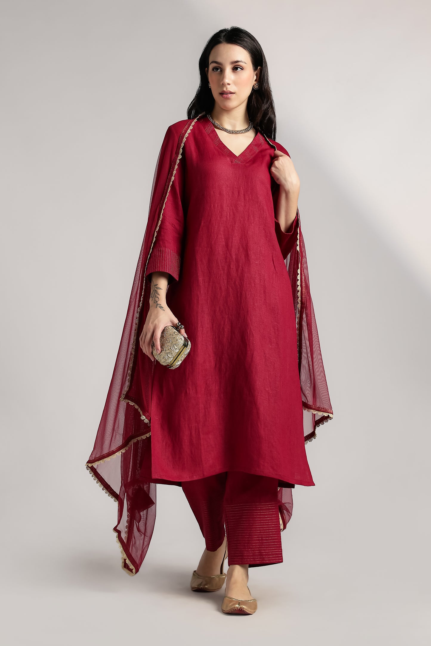 Mallika Linen Kurta Set - Antaraa Studio