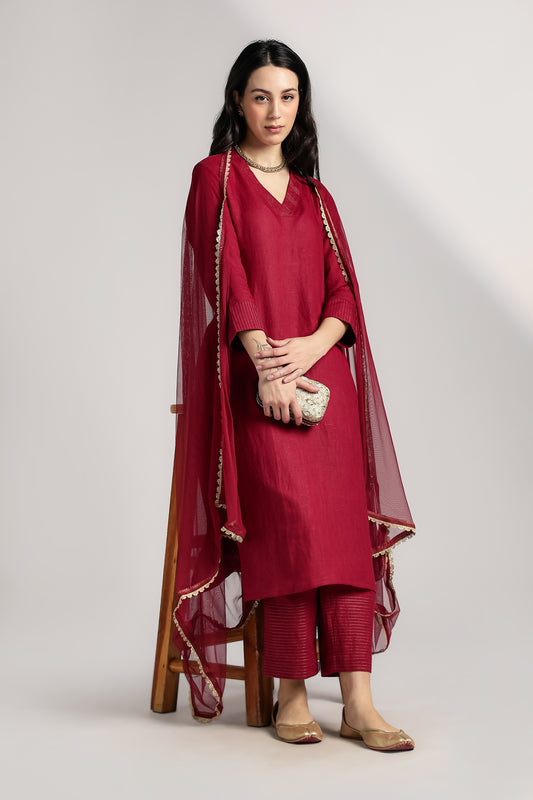 Mallika Linen Kurta Set - Antaraa Studio