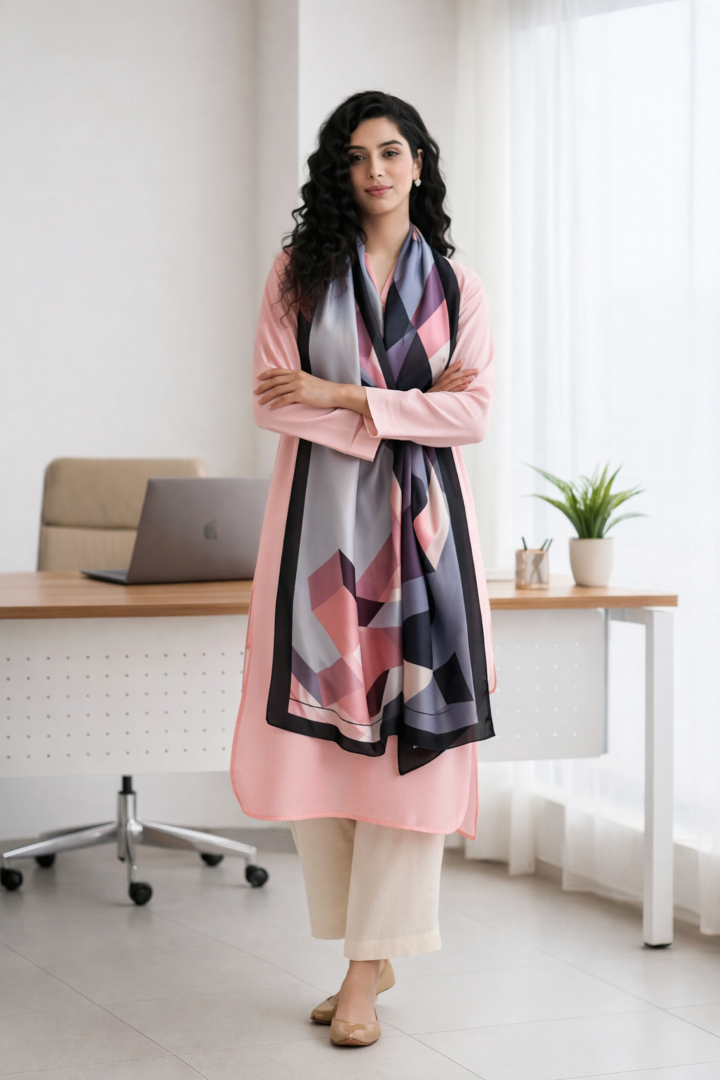 Gulabi Prism Satin Silk Scarf