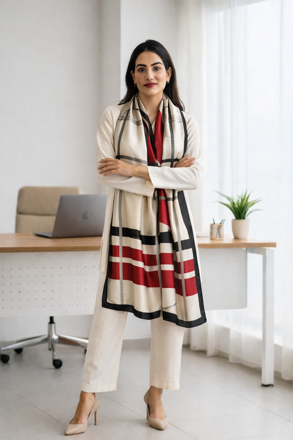 Orient Checks Satin Silk Scarf