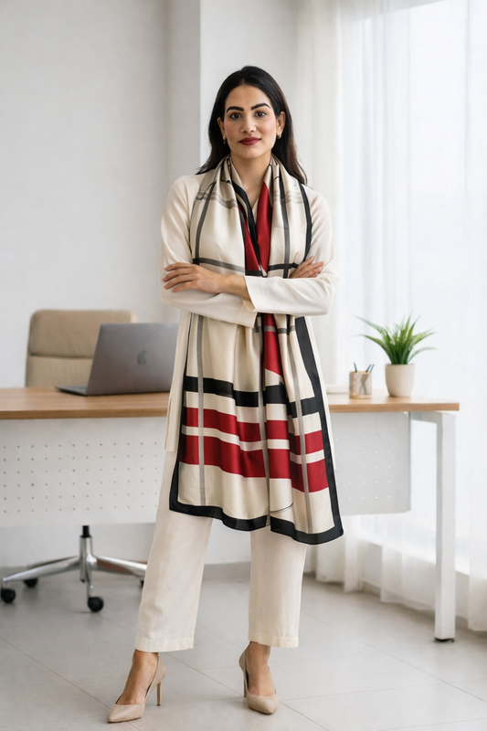 Orient Checks Satin Silk Scarf