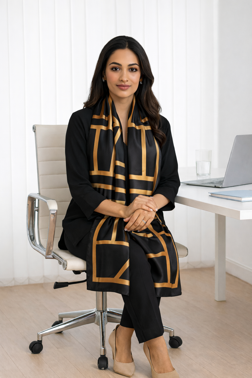 Golden Maze Satin Silk Scarf