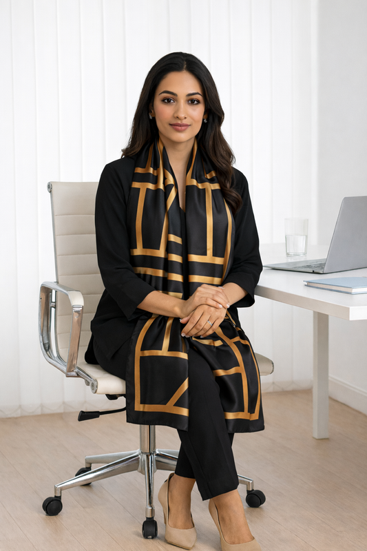 Golden Maze Satin Silk Scarf