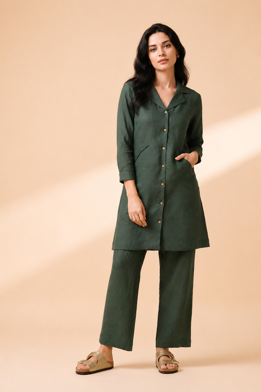 Emerald Linen Co-ord Set - Antaraa Studio