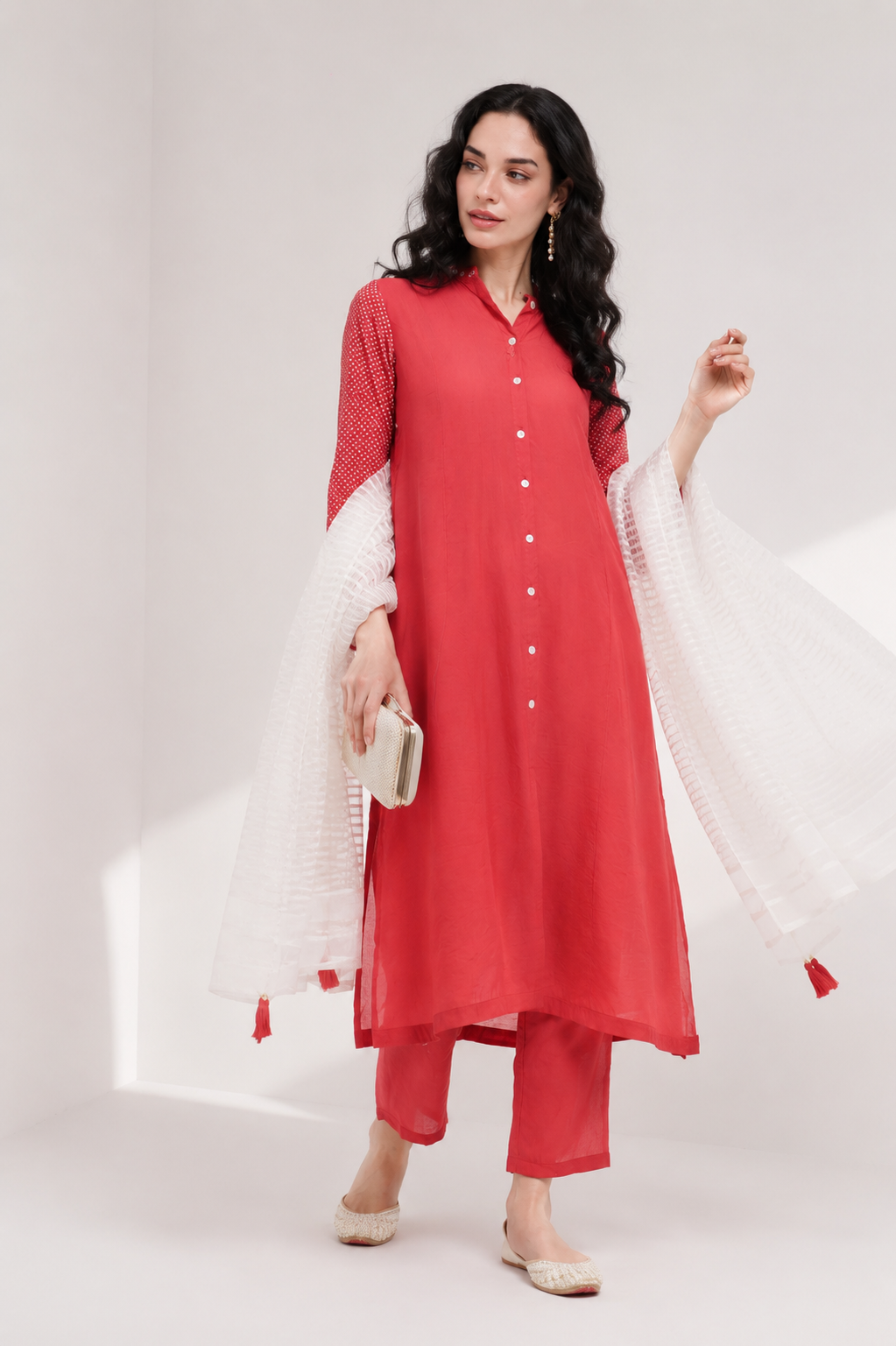 Coral Rouge Chanderi Kurta Set - Antaraa Studio