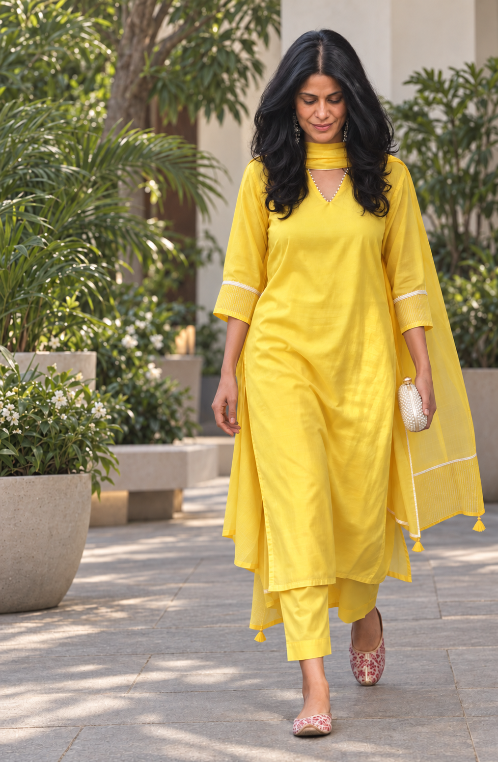 Citrine & Pearls Kurta Set - Antaraa Studio
