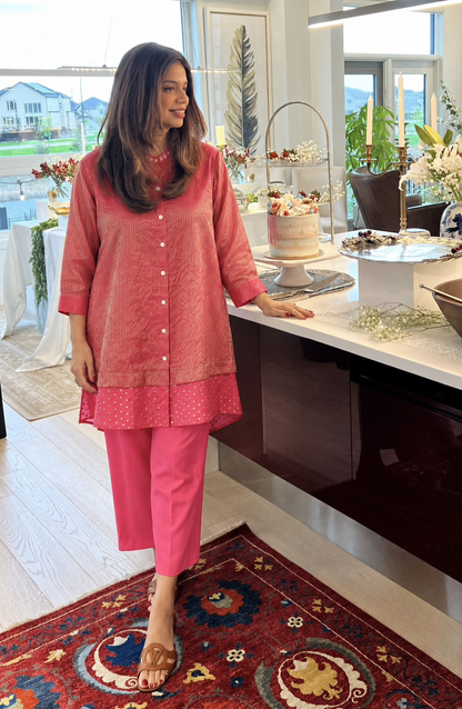 Rose Quartz Zari Striped Co-Ord - Antaraa Studio
