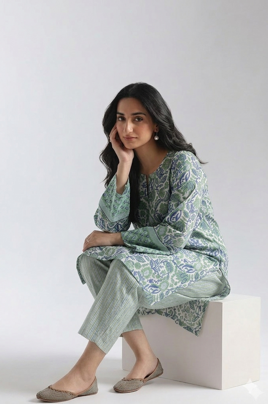 Green Meadow Salwar Set - Antaraa Studio