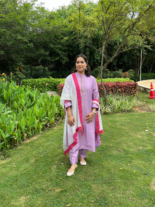Sukoon Relaxed Chanderi Kurta Set - Lilac