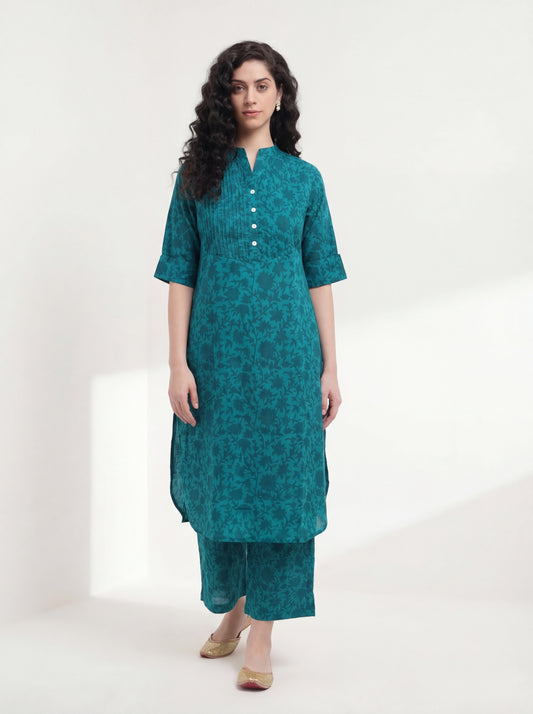 Jaipur Neel Garden Co-ord Set - Antaraa Studio