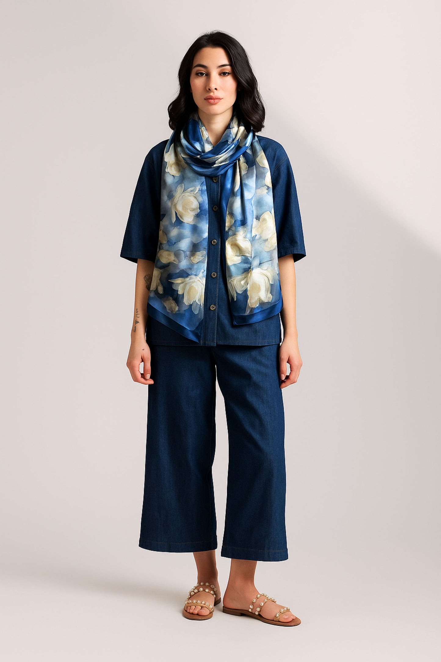 Waterlillies Satin Silk Scarf