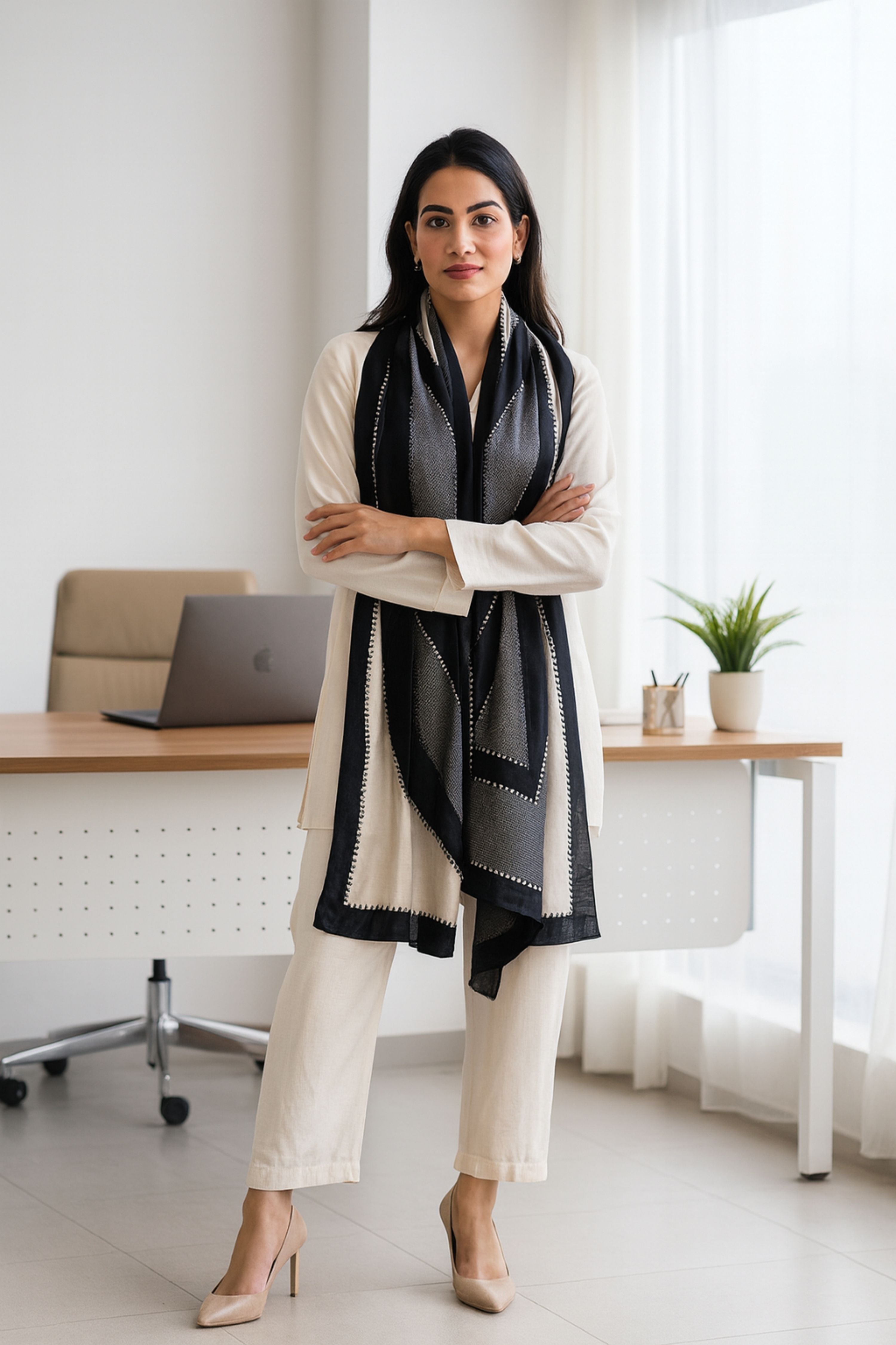 Midnight Shadow Satin Silk Scarf – Antaraa Studio