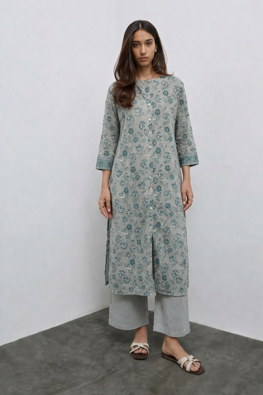 Firozi Bagh Mist Grey Co-Ord Set