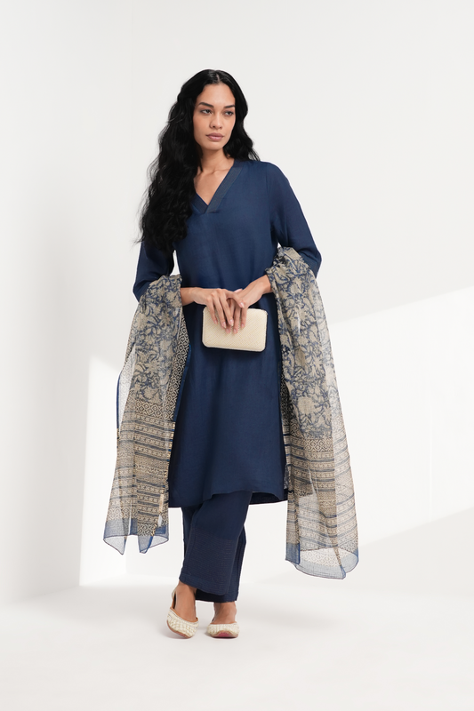 Indigo Lagoon Linen Kurta Set